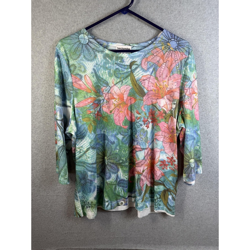 Breckenridge Shirt Womens 1X Multicolor Floral 3/4 Sleeve Tunic Top Pullover